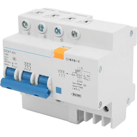 Disjoncteur modulaire 3P+N 40A 400V, sectionneur rail DIN, pouvoir de coupure 6000A, protection circuit électrique, interrupteur automatique triphasé avec neutre, norme DIN. (1/5)