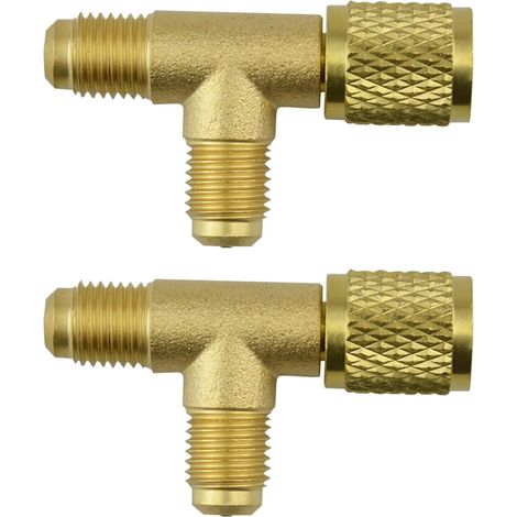 Confezione da 2 raccordi a T a sgancio rapido, adattatori a T per valvole SAE da 1/4'', con connettore girevole, adatti ai collettori per pompe per vuoto profondo con manometro R22, R12 e R134.