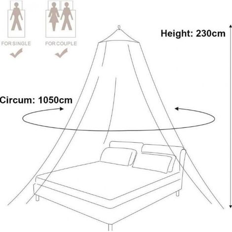 Moustiquaire Suspendue - Dôme 180 cm x 200 cm - Pour Lit Simple ou Double - Lavable En Machine - 1 Pièce (1/4)