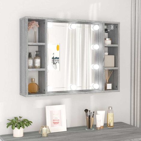 Armoire à miroir Armoire murale de salle de bain - Style Contemporain avec LED Sonoma gris 76x15x55 cm BV998830 - BonneVie (1/5)