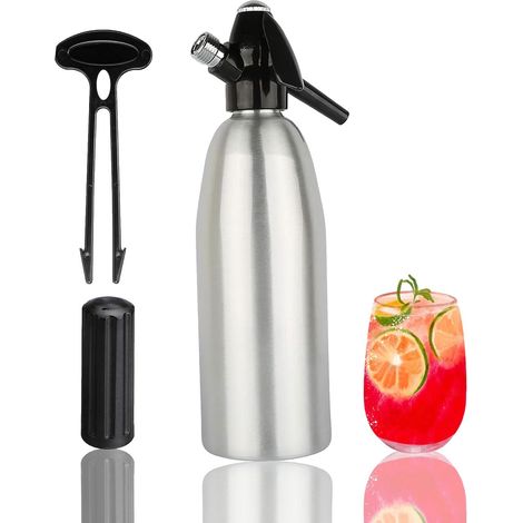 Siphon à soda, Machine à Faire du Soda, machine à eau portable pour eau gazeuse, Bouteille de Siphon à Soda avec régulateur de pression, pour jus de Fruits Maison,Mojitos,Cocktails(Couleur argent) (1/5)