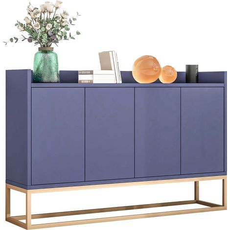 Buffet - Armoire moderne avec 4 portes - buffet salle a manger - Pour salle à manger, salon, cuisine - Blanc - 120 x 30 x 80 cm (Bleu Marine)