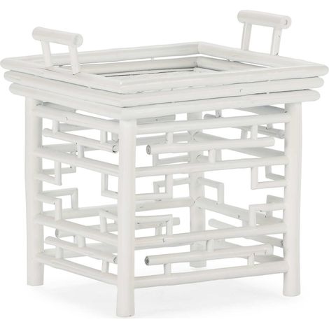 Table d'appoint blanche en bambou et rotin style contemporain - blanc naturel bambou (1/3)
