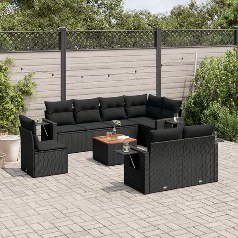 Teenpull – 9-tlg. Garten-Sofagarnitur mit Kissen Schwarz Poly Rattan (1/5)