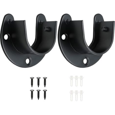 Lot de 2 supports d'extrémité pour tringle de placard en acier inoxydable – Supports de penderie robustes de 1 pouce – Douilles de tringle à bride en forme de U avec vis – Noir (1/5)