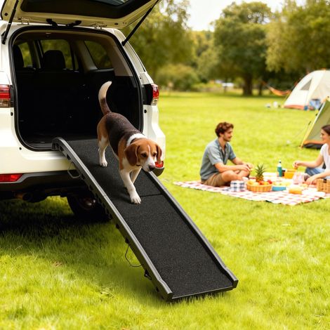 Rampe pliable pour chiens, escalier pour chien en PP avec pente douce et surface antidérapante, 155x38,5x15,5cm, noir (1/5)
