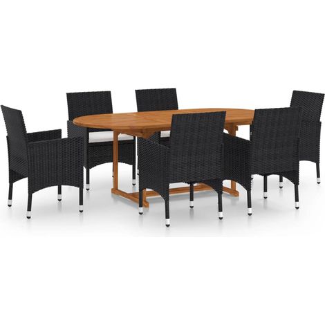 Ensemble de salle à manger de jardin 7 pcs Résine tressée Noir 5 (1/5)