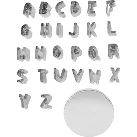 Boîte de 26 emporte-pièces en acier inoxydable en forme de lettres majuscules pour biscuits, gâteaux et chocolats maison. (1/5)