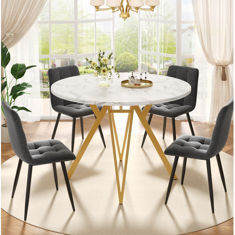 Table repas ronde 100 cm marbre et 4 chaises grises OKMYHOME (1/5)