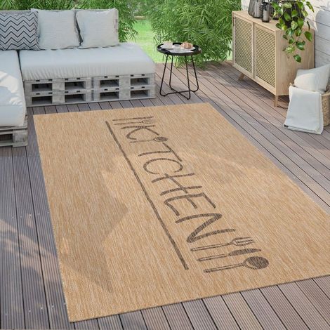 Paco Home Tapis Exterieur Terrasse Balcon Tapis Cuisine Moderne Écriture 80x250 cm, Beige 2 (1/5)