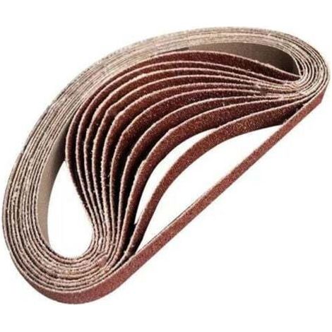 Pack of 10 abrasive belts, 15mm x 452mm, 60 grit, aluminum oxide - For woodworking, metal polishing, knife sharpening