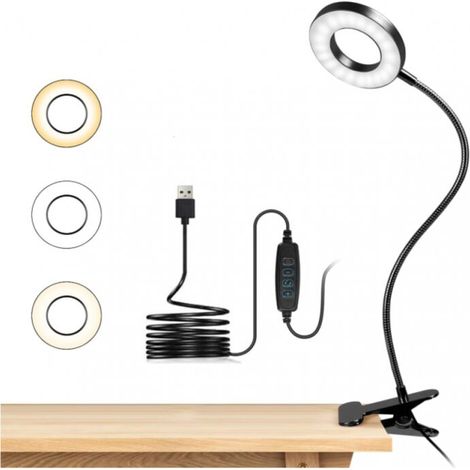 Lampe de bureau LED noire, lampe de lecture flexible à 360°, 3 modes d'éclairage et 10 niveaux de luminosité, lampe LED USB pour étudier et travailler (1/5)