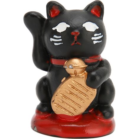 Chat de la Fortune en Résine - Chat Porte-Bonheur Japonais à Vague pour Décoration de Table ou Restaurant - Noir (1/5)