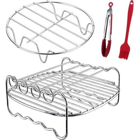 2 Pièces Multifonction Double Couche Brochette, Supports Friteuse Air Comprimé, Support Multifonction Double Couche Brochette, avec 4 Bâtons de fer, Approprié Four Bateau à Vapeur, Air (1/5)
