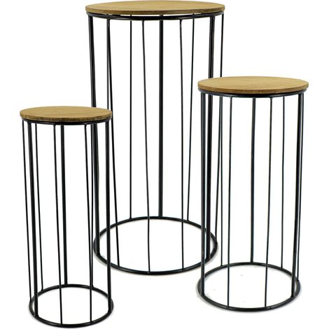 Pflanzsäule 3er Set rund - 70 / 60 / 50 cm - Blumenständer Pflanzenhocker aus Metall und Holz