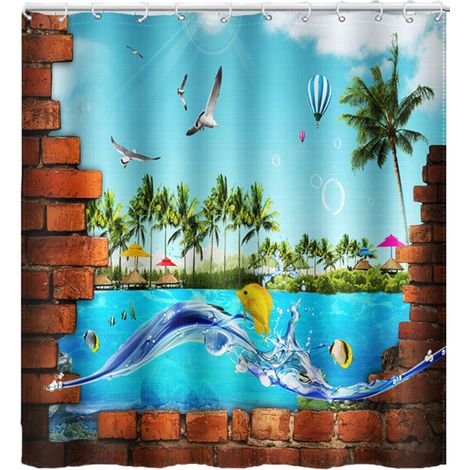Rideau De Douche - 180 X 180 Cm - En Polyester Imperméable - Motif Sous-Marin 3D - Pour Baignoire Ou Cabine De Douche - 1 Pièce (1/5)
