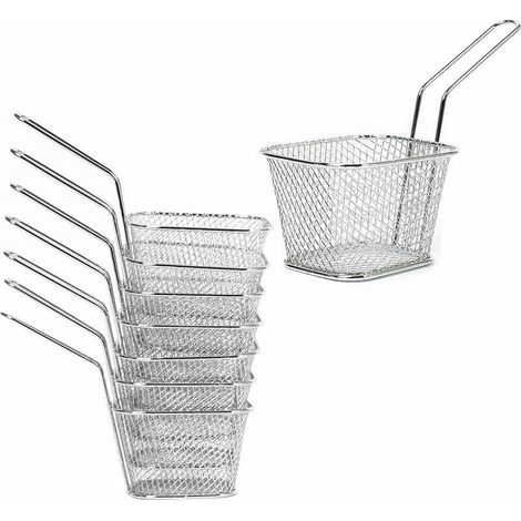 royaluxe - 8pcs Panier à Frites Carré Individuels en Acier Inonxydable, Plats de Service à Frites Outils de Cuisine pour Friture Alimentaire Chips, Crevettes, Anneaux D'oignon (1/5)