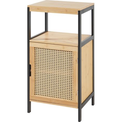 Armoire étagère 80 x 40 x 35 cm meuble de rangement de salle de bain MDF bambou rotin beige (1/5)