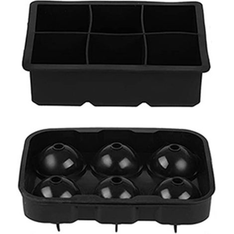 2-teilige Silikon-Eiswürfelform, 6-Fächer-Eiswürfelform mit Trichter, quadratische schwarze Eiswürfelform (1/5)