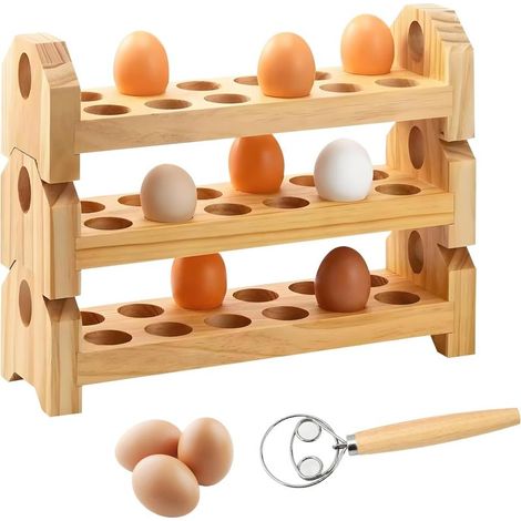 Support À Œufs - Bois De Bambou - 3 Niveaux Empilables - Pour Comptoir Ou Réfrigérateur - 36 Œufs (1/5)
