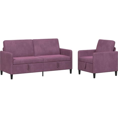 Sofa Set mit Stauraum 2 stk. Lila Polyester vidaXL