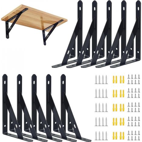Lot de 10 supports muraux pour étagères, 95 x 150 mm, support flottant, avec vis, pour bibliothèque, salon et chambre. (1/5)