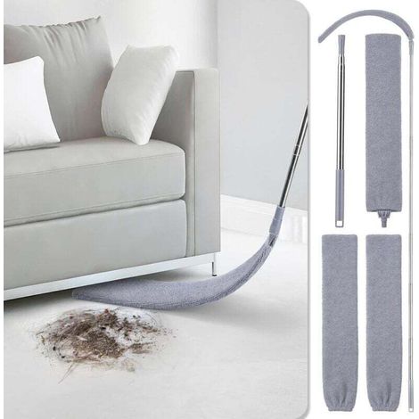 Aspirateur à poussière rétractable, plumeau plat extensible vers le haut et deux housses en microfibre, aspirateur à poussière rétractable pour aspirateur à poussière sous le canapé, l'armoire ou le l