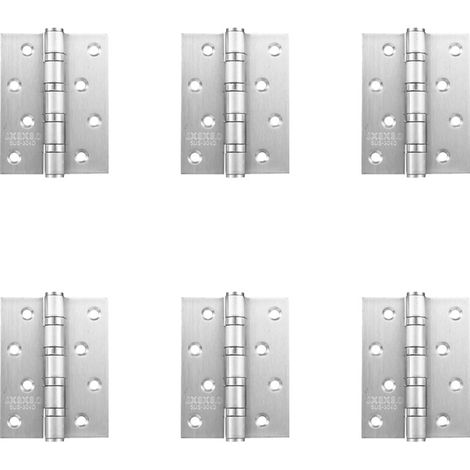 Lot de 6 paumelles charnières inox brossé 100x75 mm épaisseur 3 mm, 4 pouces, rotation fluide pour porte en bois intérieure (1/5)