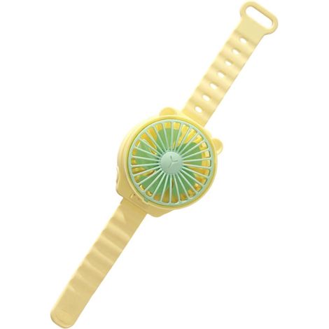 (Jaune) Ventilateur horloge portable, compact et léger, puissant, design cartoon, convient à une utilisation intérieure et extérieure. (1/5)