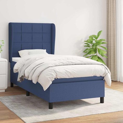 Cama box spring con colchón tela azul 90x190 cm (1/4)