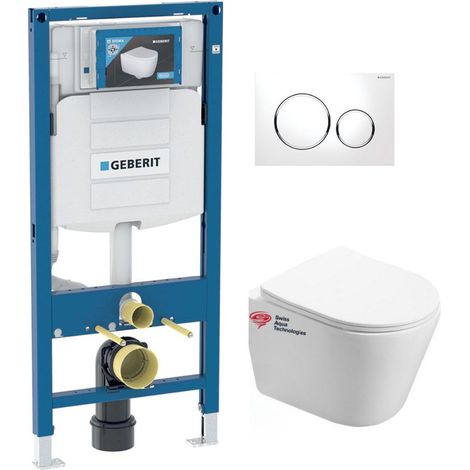 Pack WC Bâti Geberit Duofix + WC suspendu Swiss Aqua Technologies sans bride + abattant SoftClose + plaque (GEBINFINITIO-C)