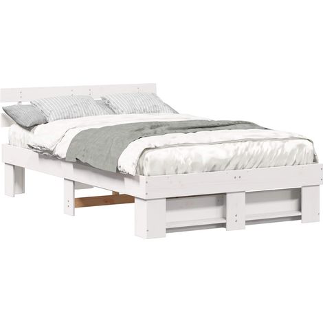 Lit double  Lit adulte  Cadre de lit avec tête de lit Blanc 140 x 190 cm Pin massif