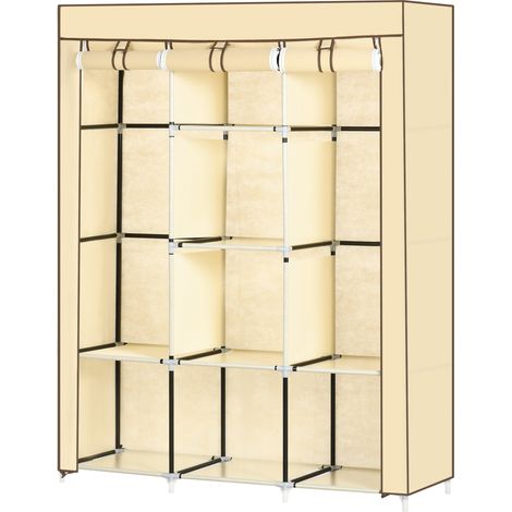 Beigefarbener Stoffkleiderschrank, 125 x 46 x 162,5 cm, 8 Einlegeböden und 2 Kleiderstangen mit Rolltür