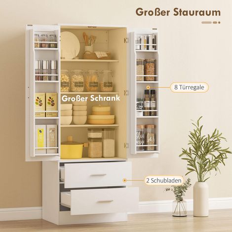 Meuble de cuisine 159 cm, étagères ajustables, 2 tiroirs, pour cuisine ou salle à manger, panneaux en fibres (MDF), blanc (1/5)