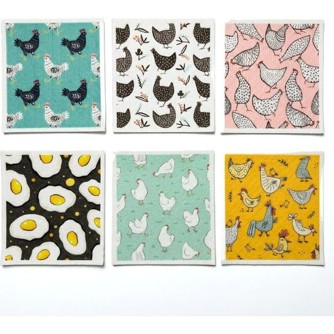 Lot de 6 torchons suédois, Chiffon Cuisine Toutes Surfaces, Chiffons de Cuisine respectueux de l'environnement et inodores, pour Cuisine, Salle de Bain, Salon(Collection Petits Poussins) (1/5)