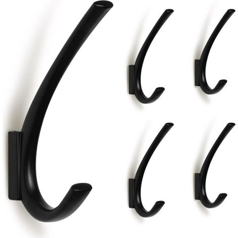 Lot de 5 Crochets muraux Noirs Mats en Alliage de Zinc pour vestiaire, Salon, Chambre à Coucher, Salle de Bain, Porte-clés pour Mur, Porte-Manteau Fantaisie (1/4)