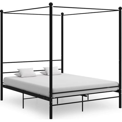 Cadre de lit à baldaquin sans matelas noir 160x200 cm métal (1/5)