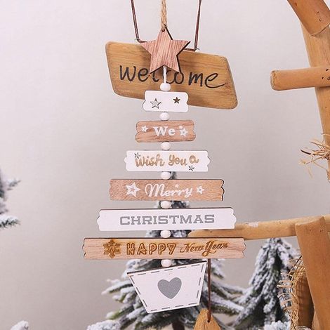 Addobbo Pendente Natalizio a forma di albero da appendere con Ornamenti in Legno (1/3)