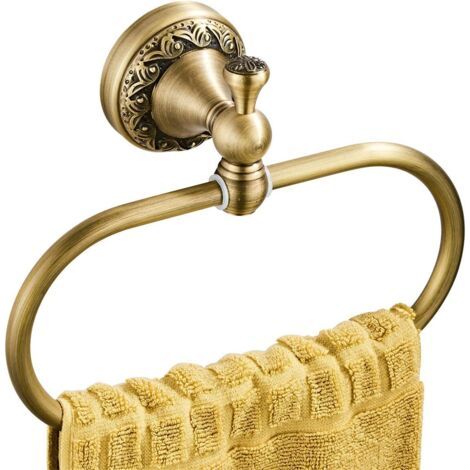 Anneau à Serviette Ovale en Laiton Anneau-Chiffon Antique Motif Exquis découpant Un Porte-Serviette pour Salle de Bain Cuisine Accessoires de Montage Mural, Bronze brossé (1/5)