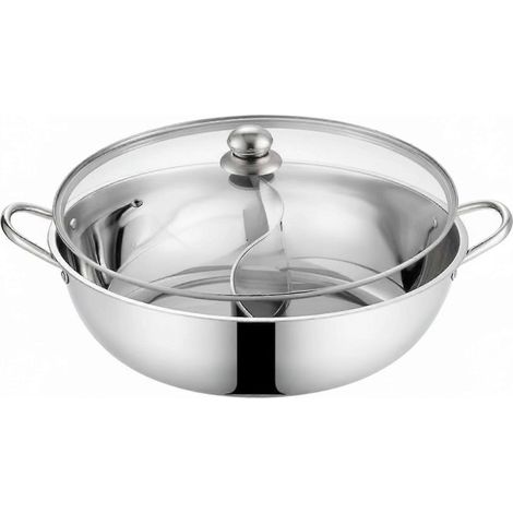 Marmite compartimentée en acier inoxydable avec louches ensemble de cuisine double saveur - 28 cm avec couvercle (1/5)