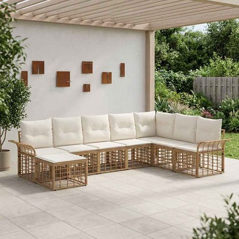 vidaXL Set di divani da esterno 8 pcs Naturale e Bianco Crema
