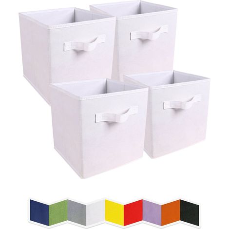 AINPECCA 4PCS Foldable Storage Boxes Square Collapsible Box Fabric Cubes Canvas Storage (4PCS, WHITE)
