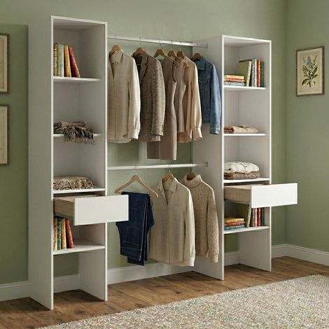 Dmora - Gran Armario Siony, Muebles de dormitorio, Vestidor, Armario de ropa, 160x50 h185 cm, Blanco (1/5)