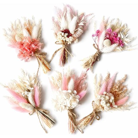 6 Bouquets Mini Fleurs Séchées Roses, Déco Table Mariage (1/5)
