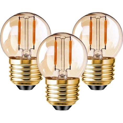 KINGYEENUO Lot de 3 ampoules LED vintage E27 1,5 W G40 ambré à intensité variable - Blanc chaud - 2200 K - Equivalent à 15 W - Plafonnier Pour [Classe énergétique G] (1/5)
