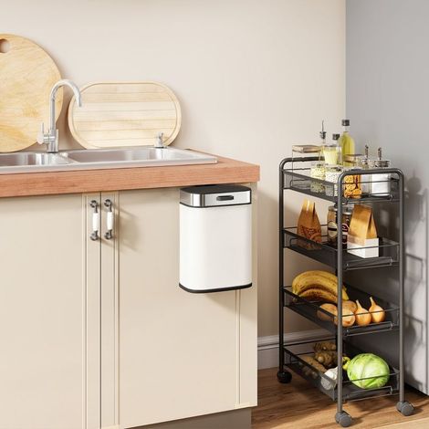 Poubelle 5 L sur pied ou murale en acier inoxydable blanc crème – poubelle cuisine salle de bain design silencieuse avec couvercle automatique (1/4)