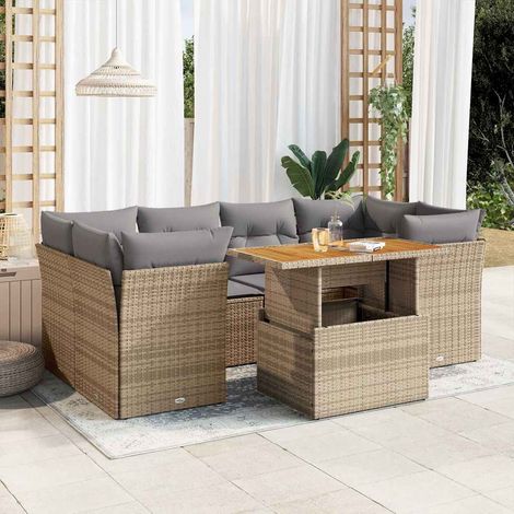 Set sofás de jardín 7 piezas y cojines ratán sintético beige vidaXL (1/5)