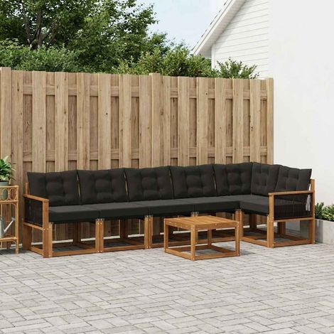 vidaXL Set di divani da esterno con cuscino 7 pcs Naturale e Nero