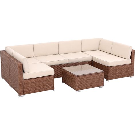 Salon de jardin 6 places modulable en résine tressée marron et beige QAMEA (1/5)