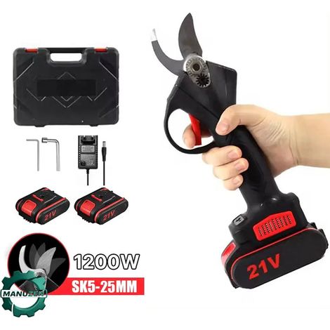 Manuzen Sécateur Électrique Sans Fil 1200W 25mm - Coupe Puissante Pour Arbres Fruitiers